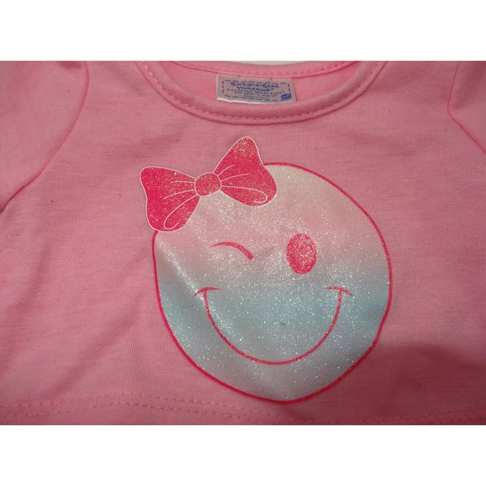Build A Bear Pink Floral Dress and Smiley Face Skirt Set 2 pc Outfit